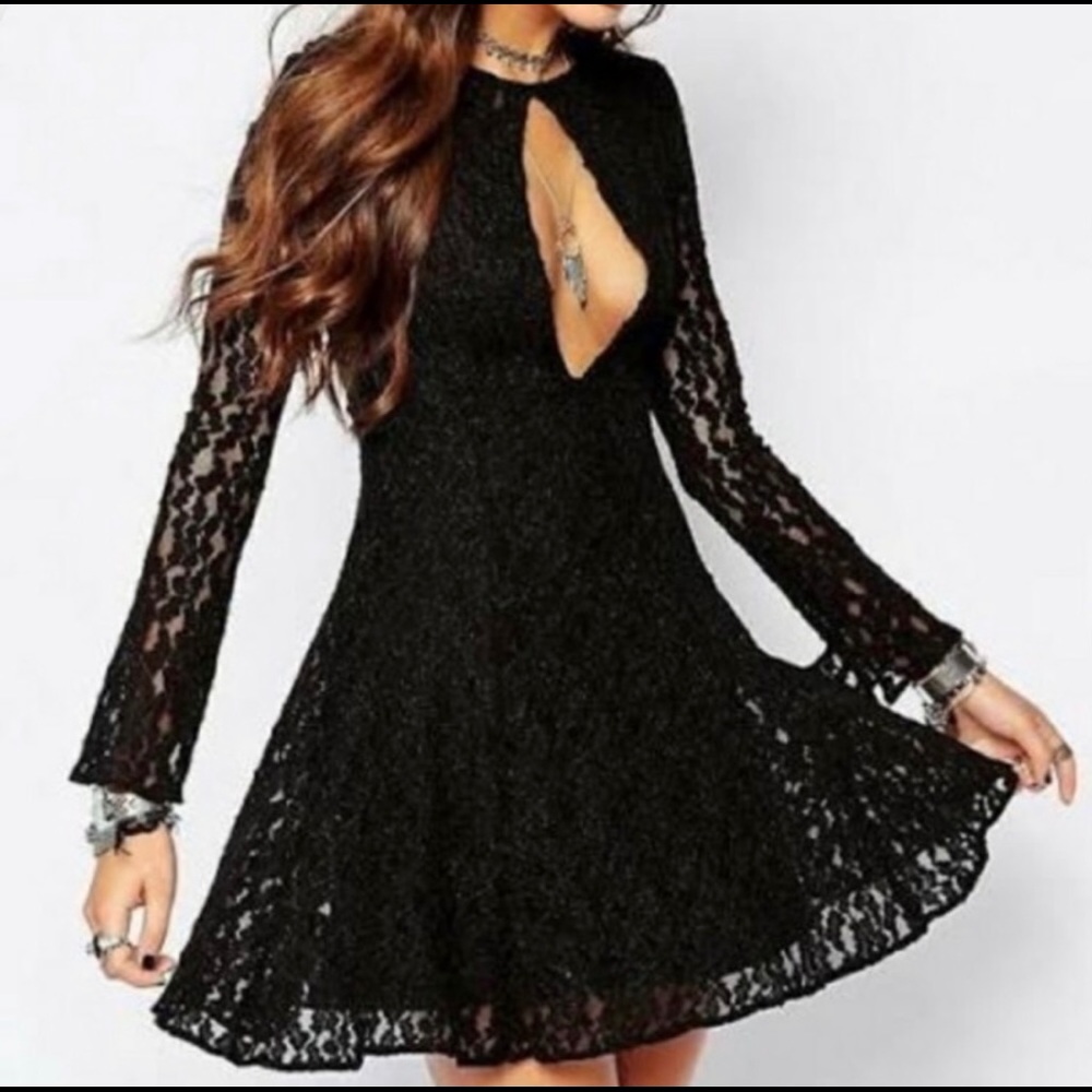 Free People black lace skater dress